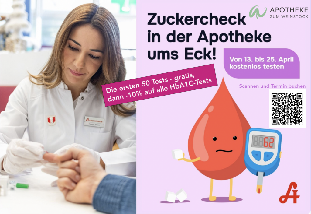 Zuckercheck, Prä Diabetes Wochen, Apotheke zum Weinstock, Diabetes, Bluttest, Apothekerkammer, Apotheke, testen