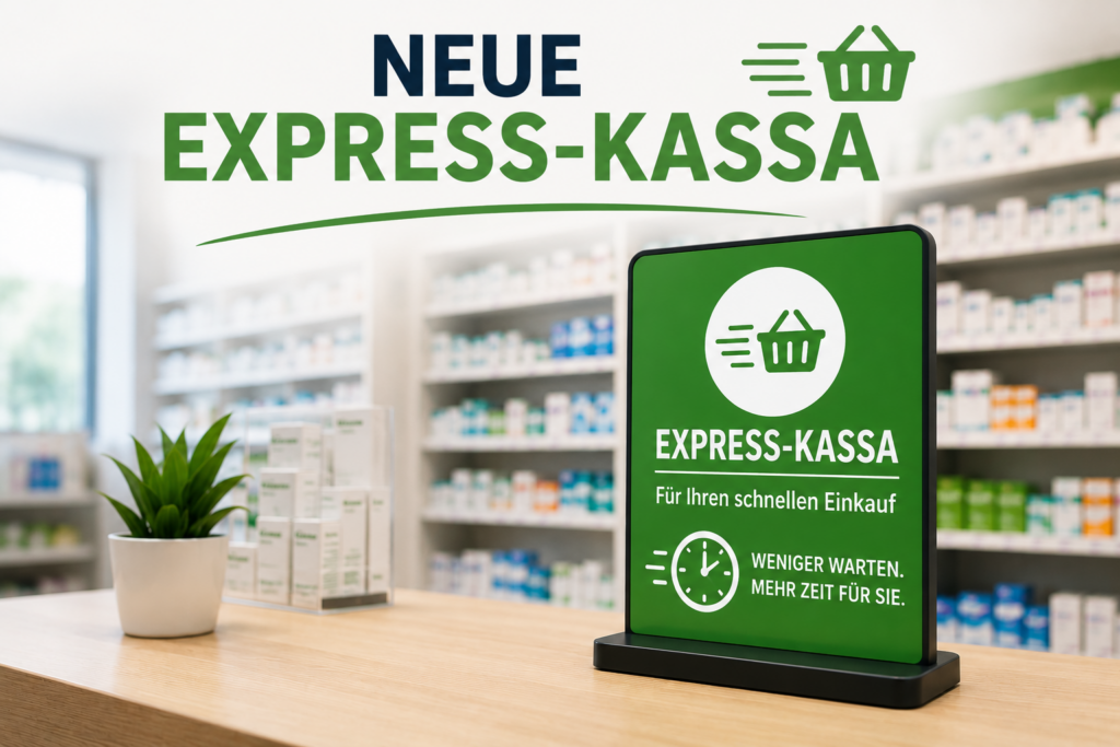 Express-Kassa, Apotheke zum Weinstock, schnell einkaufen, keine Wartezeit